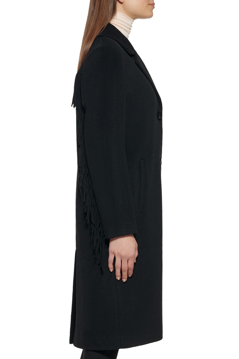 Notched Collar Wool Blend Fringe Coat, Alternate, color, BLACK