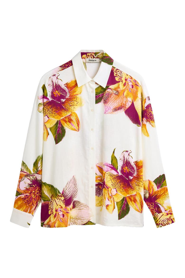 Floral Print Button-Up Shirt, Alternate, color, WHITE