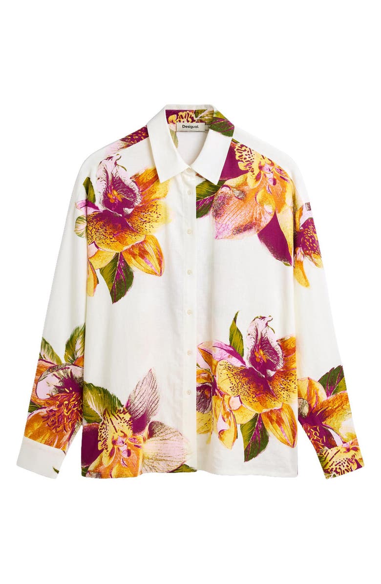 Desigual Floral Print Button-Up Shirt, Alternate, color, White