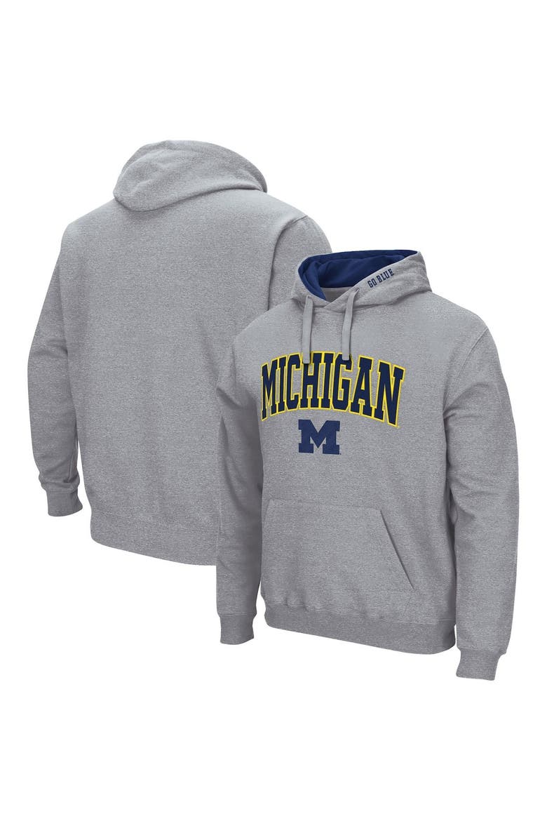 Men's Colosseum Heather Gray Michigan Wolverines Arch & Logo 3.0 Pullover Hoodie, Main, color, Heather Gray
