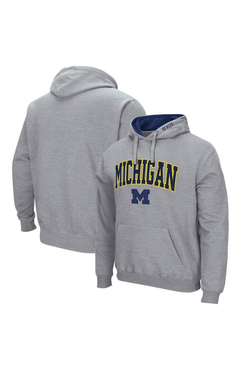 COLOSSEUM Men's Colosseum Heather Gray Michigan Wolverines Arch & Logo 3.0 Pullover Hoodie, Main, color, Heather Gray