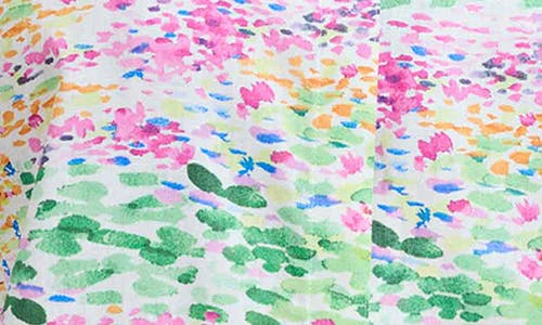 Foxcroft Olivia Floral Smocked Cuff Linen Blend Button-up Shirt In Ivory Multi