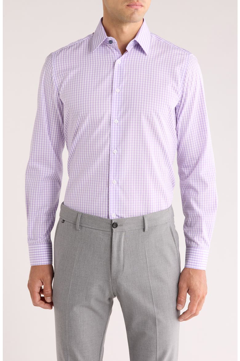 Tailored Fit Check Stretch Cotton Dress Shirt, Main, color, PURPLE