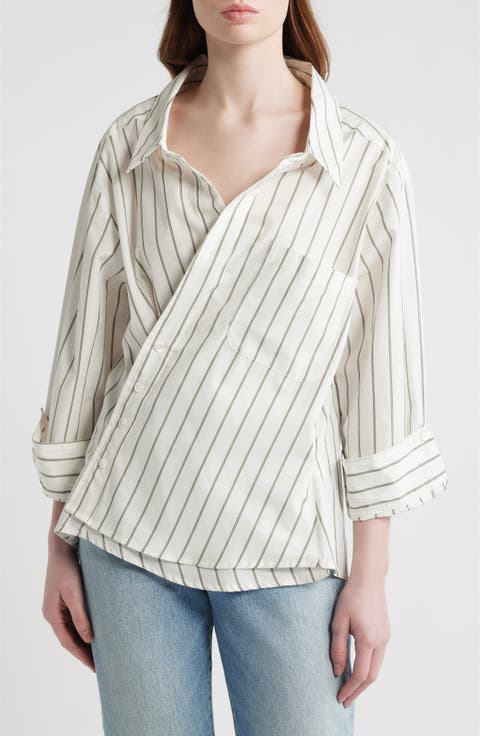 Asymmetric Stripe Wrap Shirt