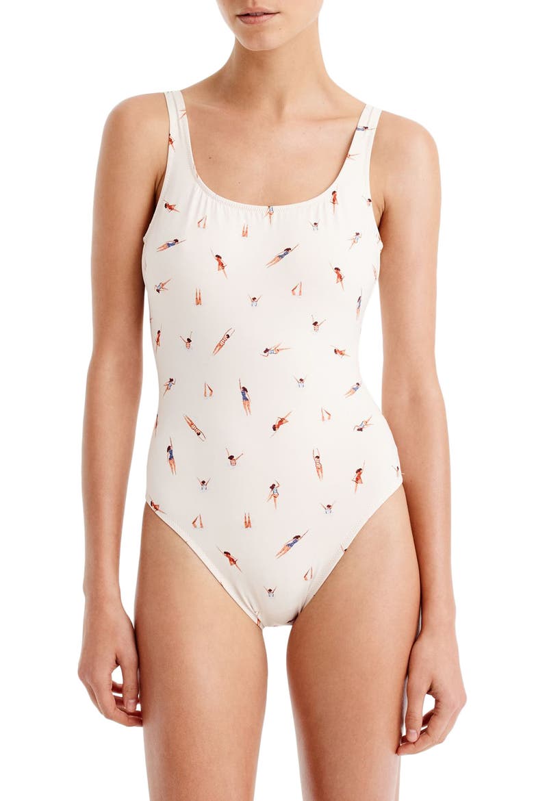 Swimmer Print Tank One-Piece Swimsuit, Main, color, IVORY MULTI