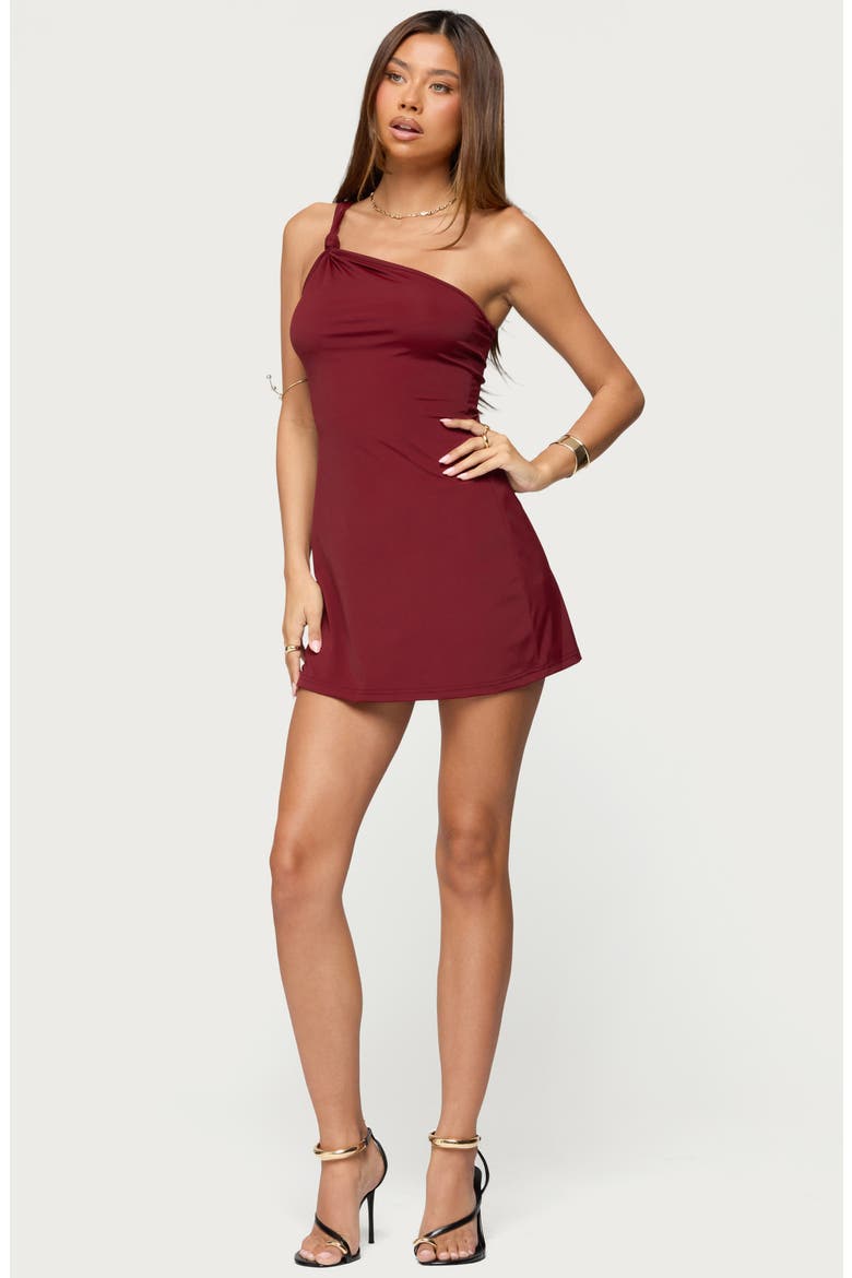 Saffey Knot One-Shoulder Minidress, Alternate, color, BURGUNDY