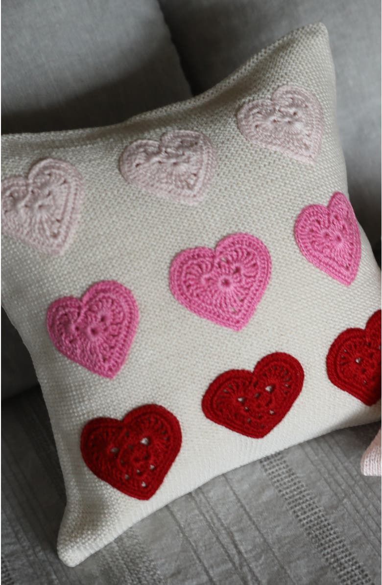 Melange Collection 10" Valentine Heart Pillow, Alternate, color, Ivory, Pink And Red