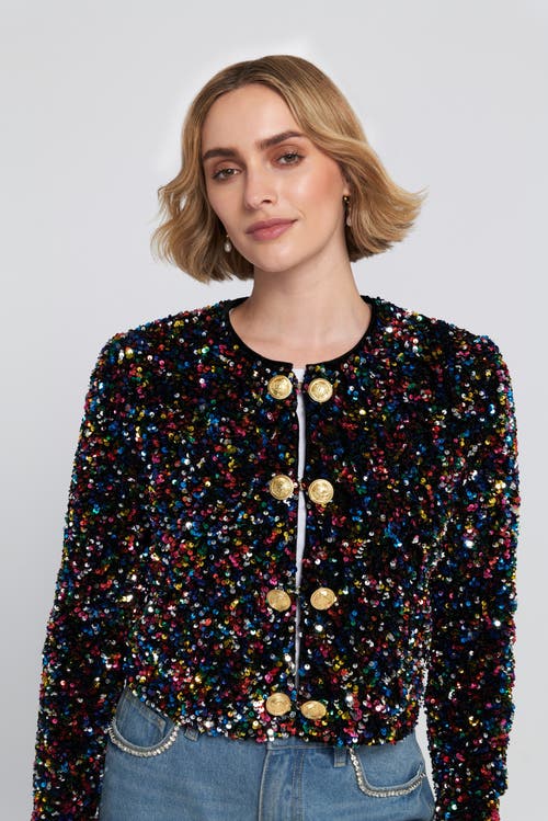 Elle Collection Sequin Cropped Jacket Biker In Black