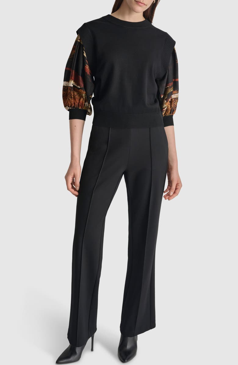 DKNY Print Sleeve Mixed Media Sweater, Alternate, color, Black/ Paint Stroke