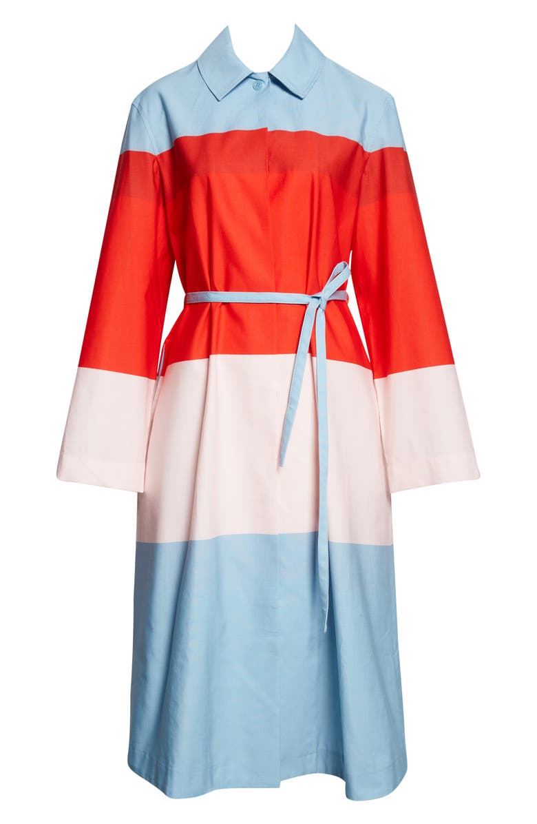 Marimekko Luomus Hennika Colorblock Long Sleeve Cotton Coat Dress, Alternate, color, Red Light Pink Light Blue