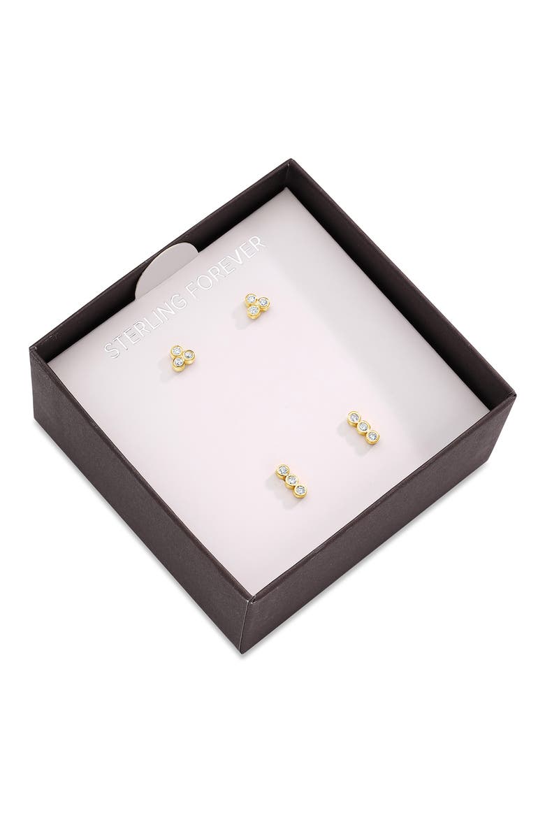14K Gold Plated Sterling Silver 2-Piece Bezel Stud Set, Alternate, color, GOLD