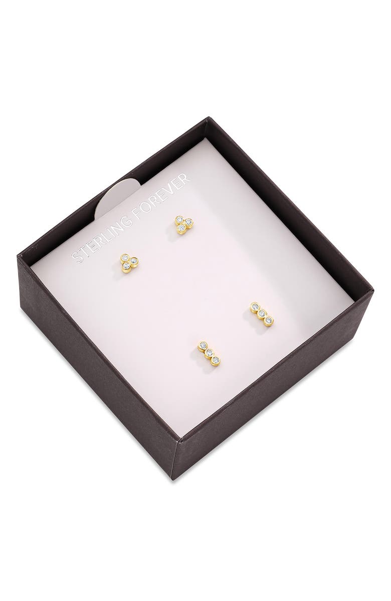 Sterling Forever 14K Gold Plated Sterling Silver 2-Piece Bezel Stud Set, Main, color, Gold