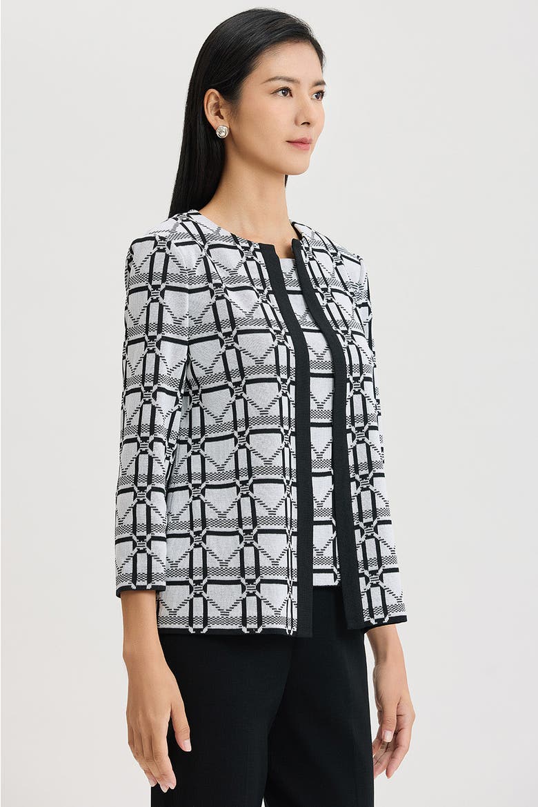 Heritage Monochrome Geometric Knit Jacket, Alternate, color, Ivory/Black