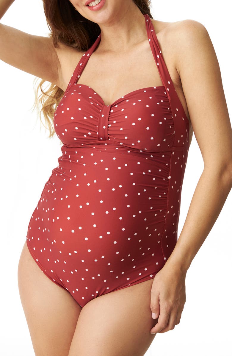 Pez D'Or Merlot Polka Dot One-Piece Maternity Swimsuit, Main, color, 