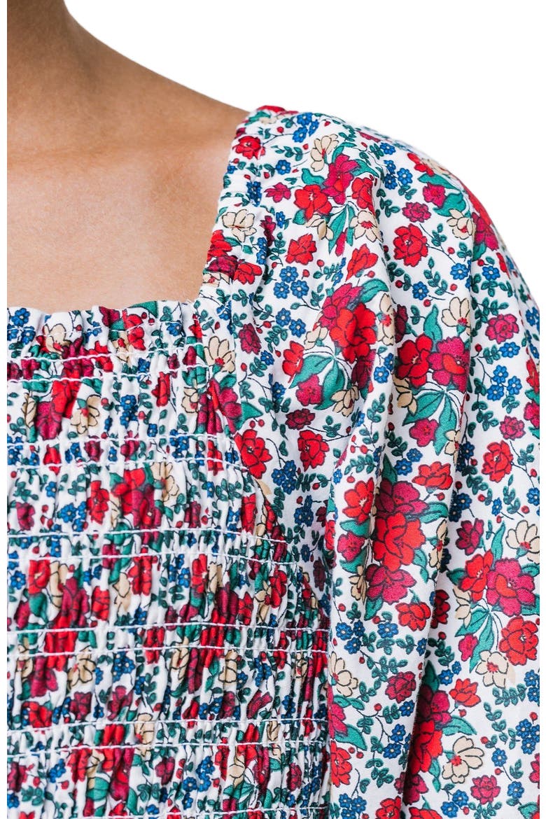 Girls' Organic Smocked Bubble Sleeve Dress, Toddler, Alternate, color, Holiday Multi Floral