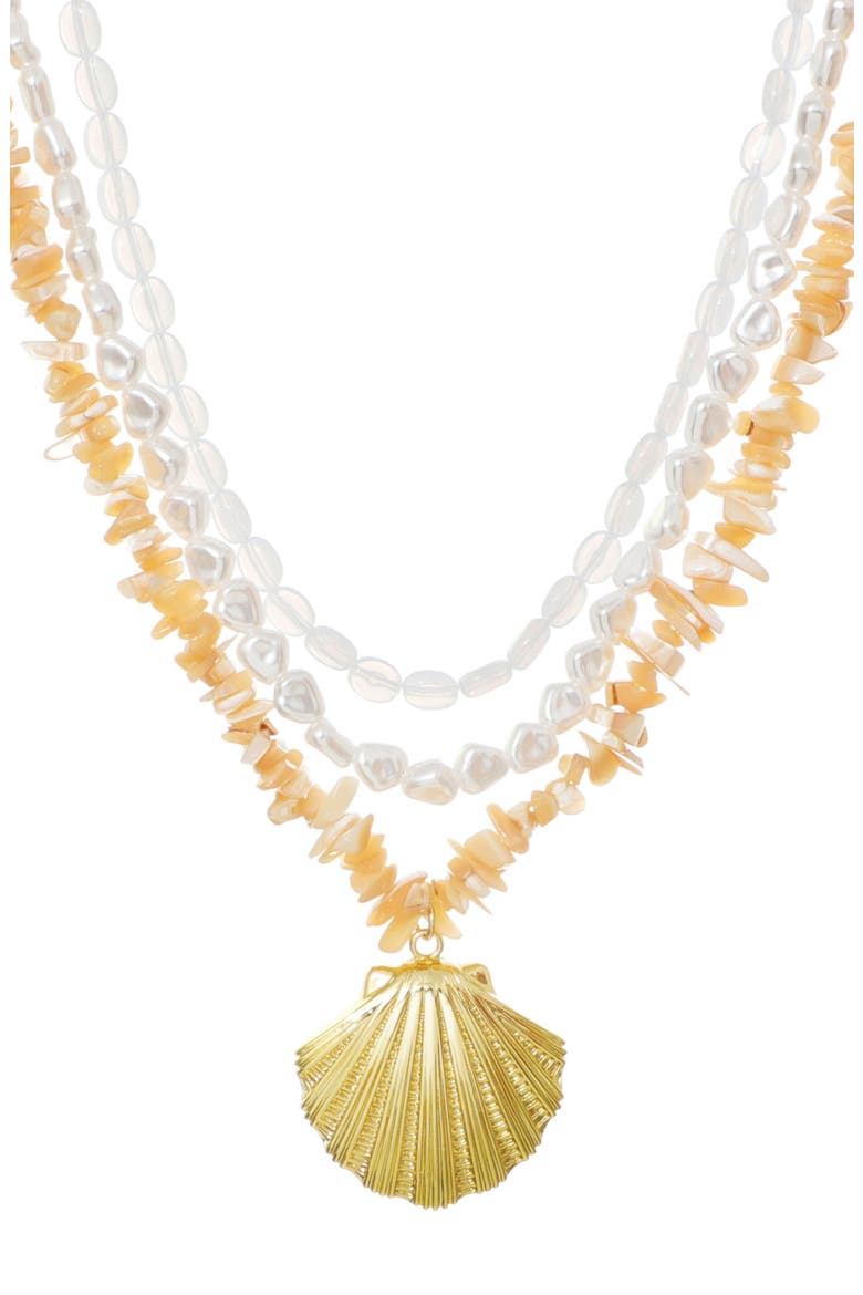 Multistrand Shell Pendant Necklace, Main, color, GOLD/ WHITE