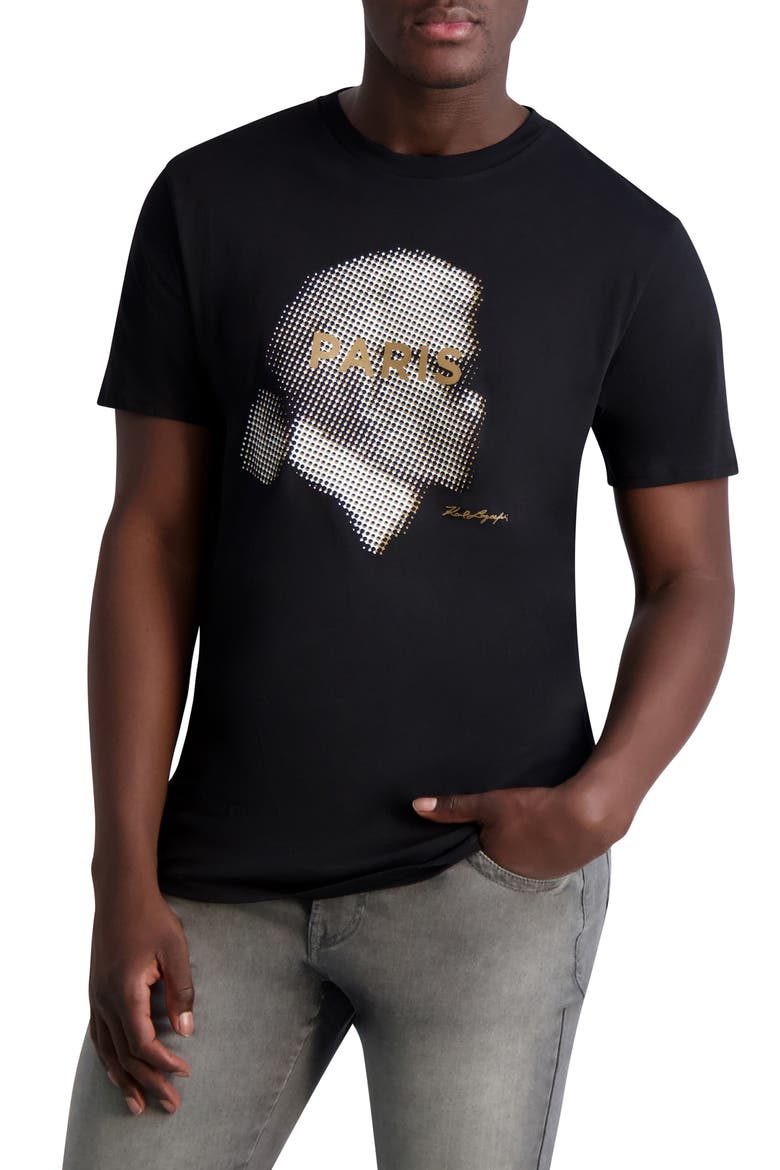 Faded Karl Profile Logo Cotton Graphic Tee, Main, color, BLACK