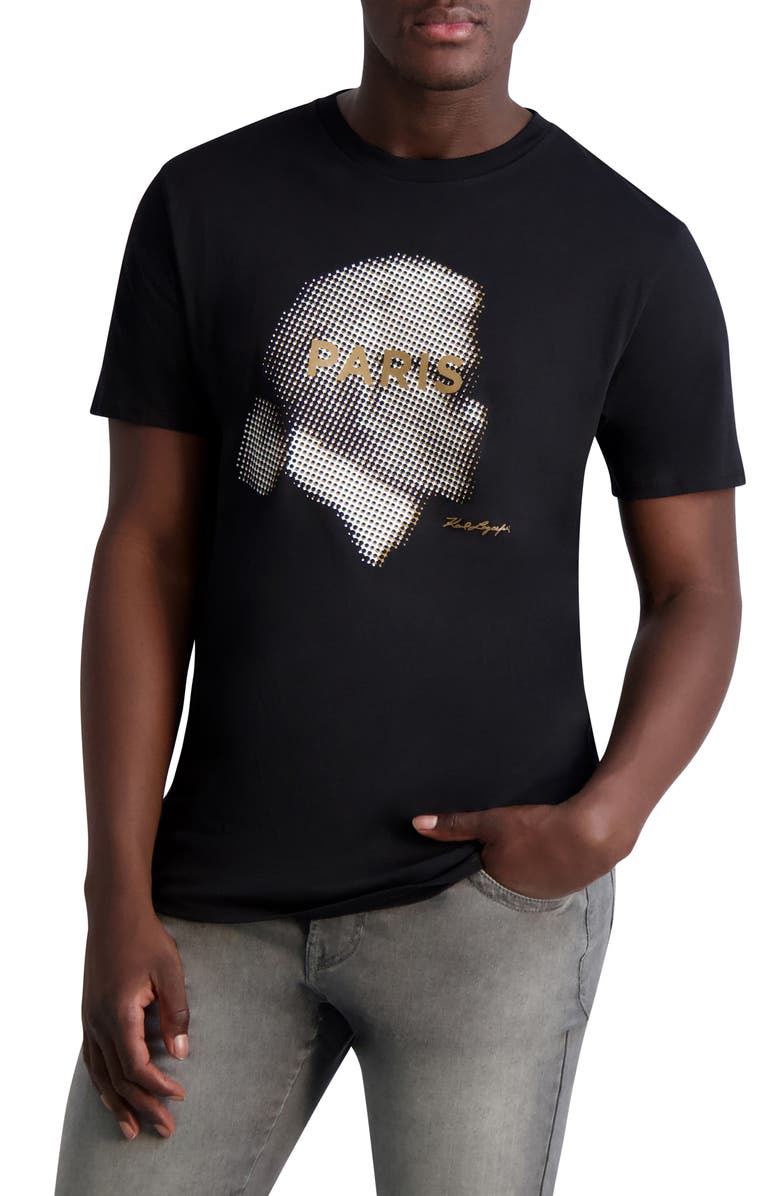 KARL LAGERFELD PARIS Faded Karl Profile Logo Cotton Graphic Tee, Main, color, 