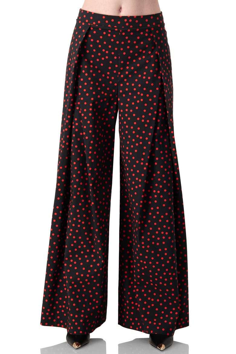 Wide-Leg Polka Dot Pants, Main, color, Black