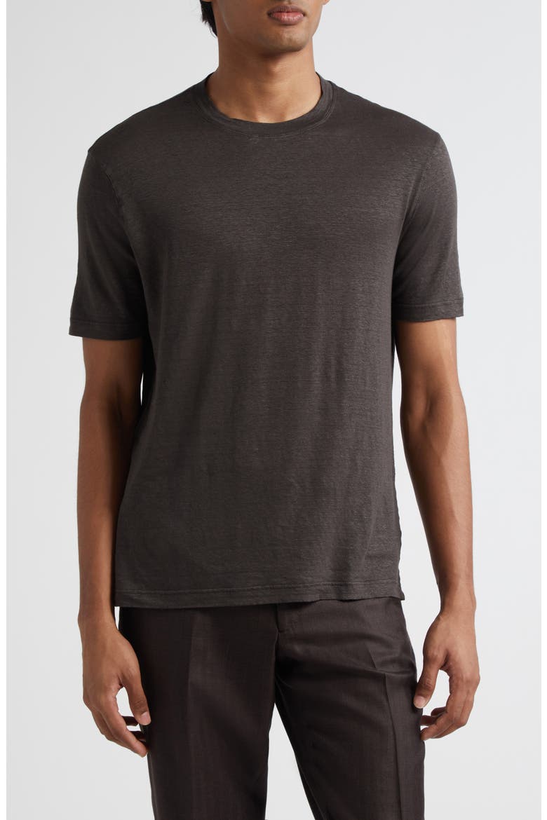 Linen Stretch Jersey T-Shirt, Main, color, BROWN