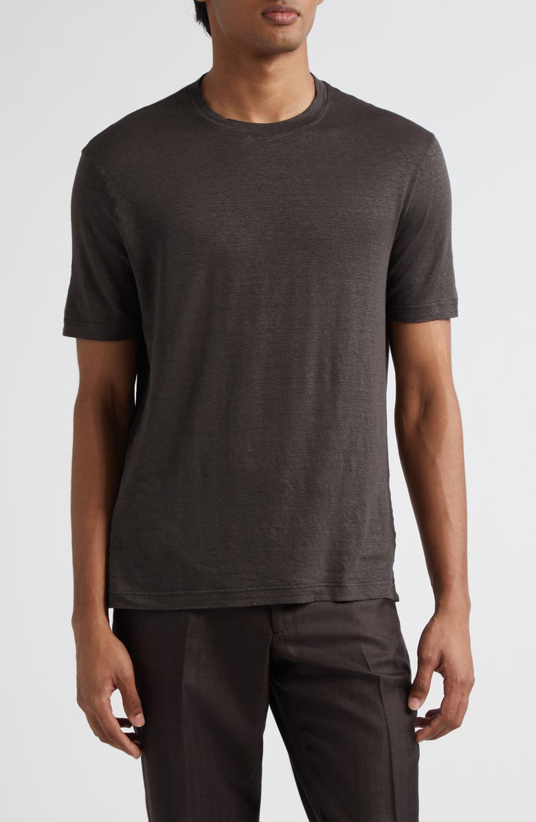 Thom Sweeney Linen Stretch Jersey T-Shirt, Main, color, Brown