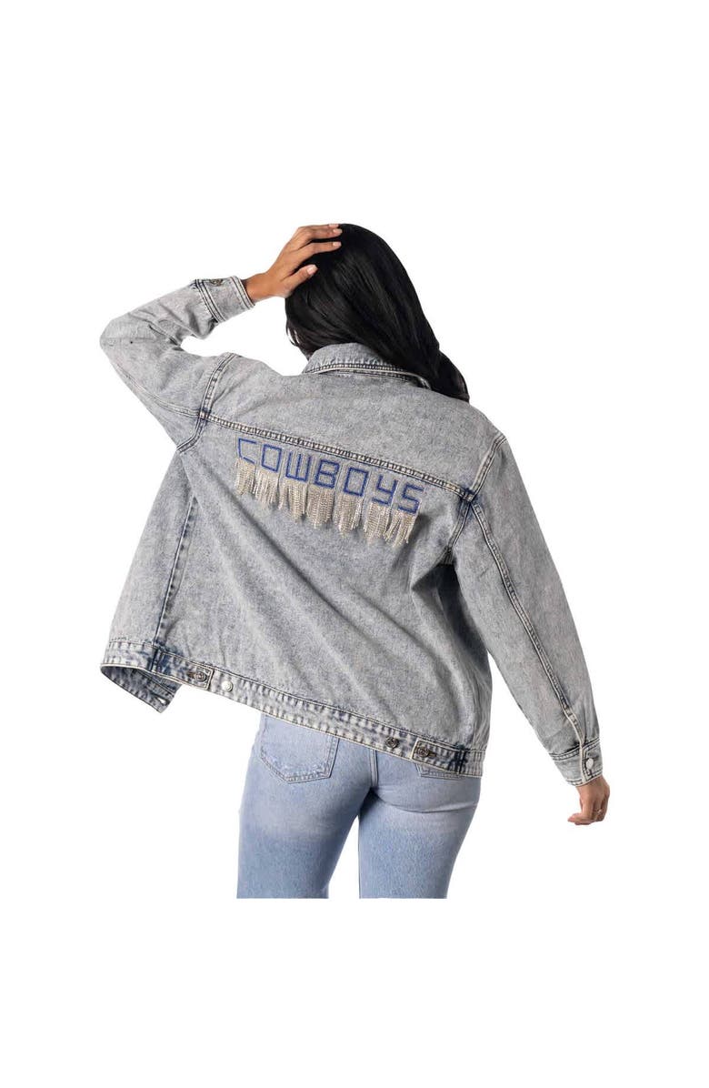 THE WILD COLLECTIVE Women's The Wild Collective  Dallas Cowboys Rhinestone Denim Sequin Fringe Button-Up Jacket, Alternate, color, Denim