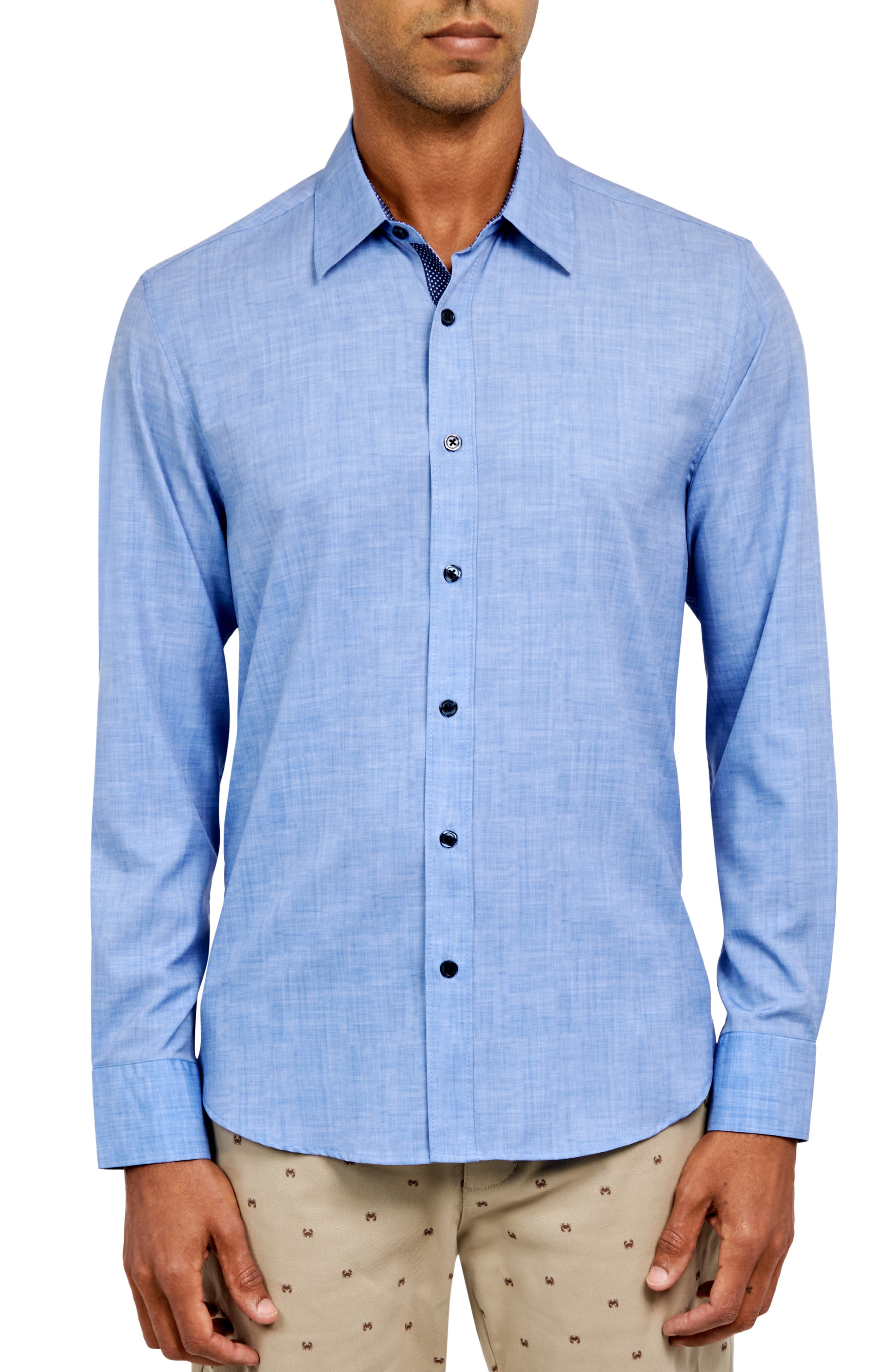 Slim Fit Four-Way Stretch Performance Chambray Button-Up Shirt - image 3
