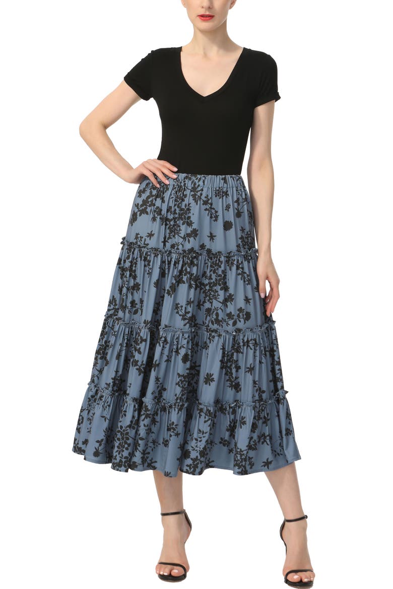 Women's Tiered Midi Skirt, Alternate, color, Navy