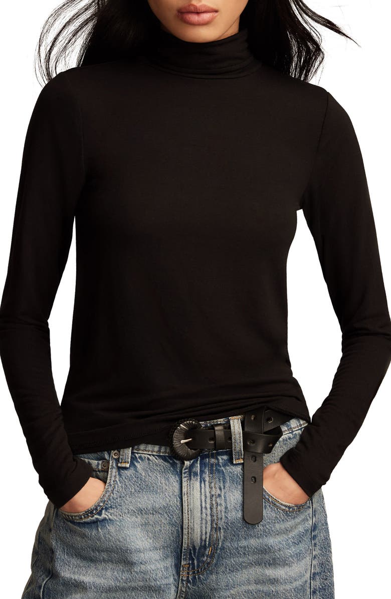 Lucky Brand Turtleneck Long Sleeve Layering Top, Main, color, Jet Black