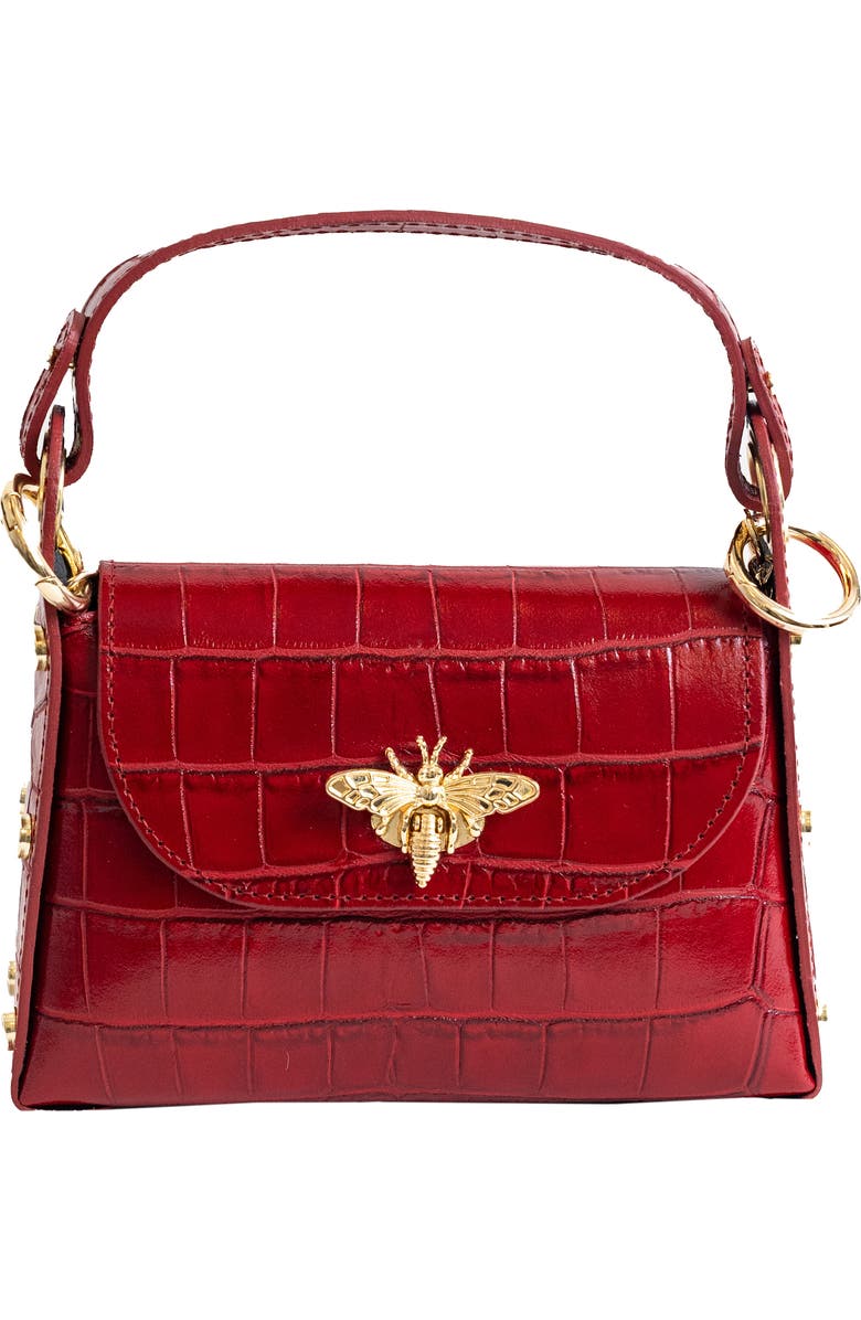 Persaman New York Croc Embossed Leather Satchel, Main, color, Red