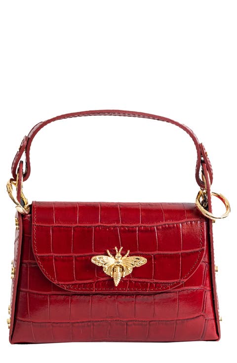 Croc Embossed Leather Satchel
