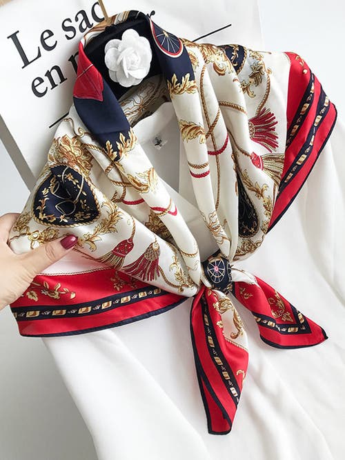 Silksilky 100% Mulberry Silk Printed Square Shawl Scarf In Red