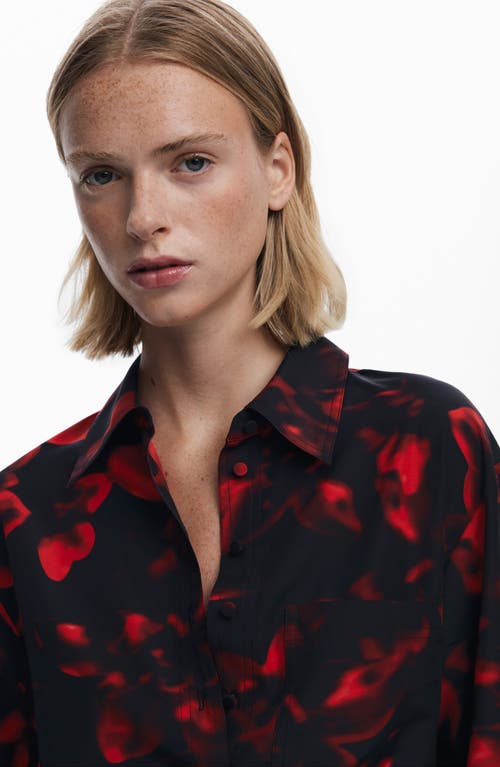 Desigual Long Sleeve Pleat Midi Dress In Red