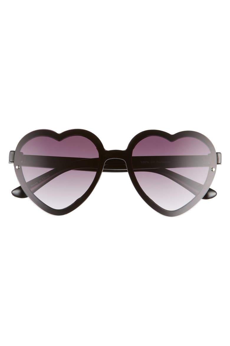 52mm Flat Front Heart Shape Sunglasses, Alternate, color, BLACK