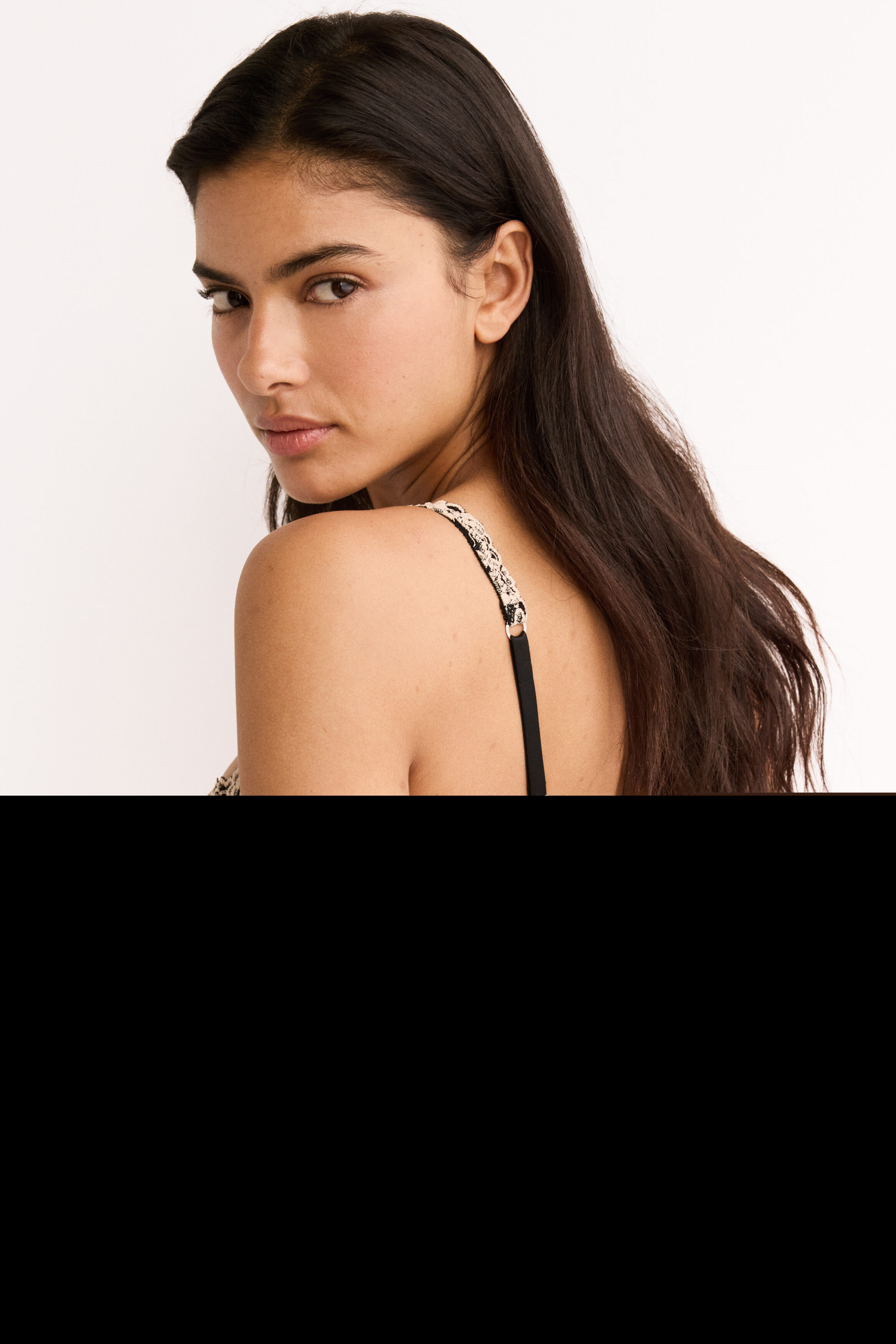 H&M Lace super push-up bra, Alternate, color, Black/Cream