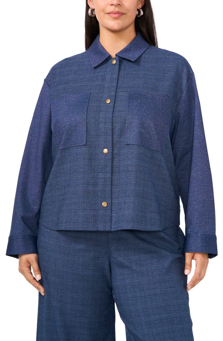 Vince Camuto Plaid Boxy Patch Pocket Jacket, Alternate, color, Classic Navy