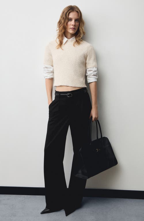 Shop Mango Glitter Detail Short Sleeve Sweater In Ecru