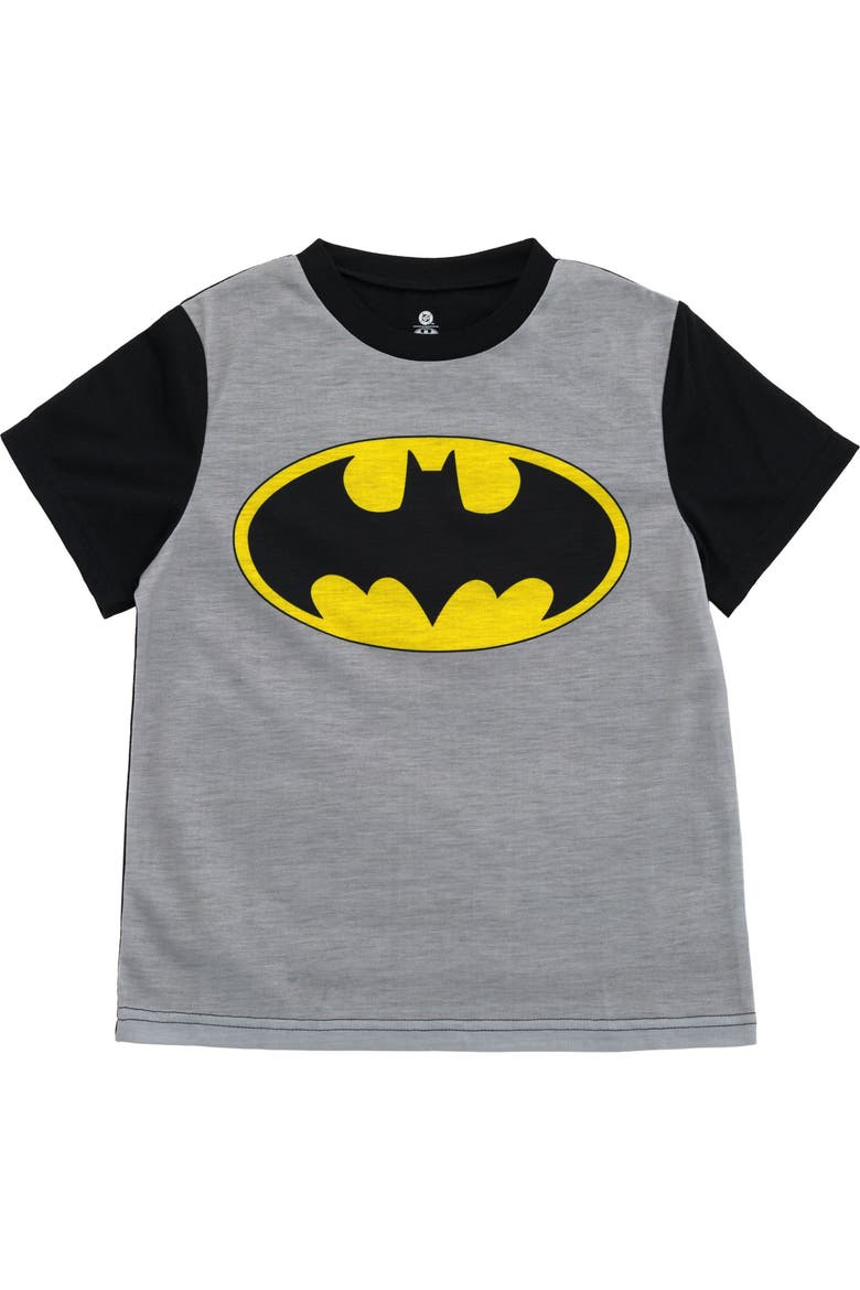 Justice League Batman Pajama Shirt and Shorts Set with Cape, Alternate, color, Heather Grey Batman