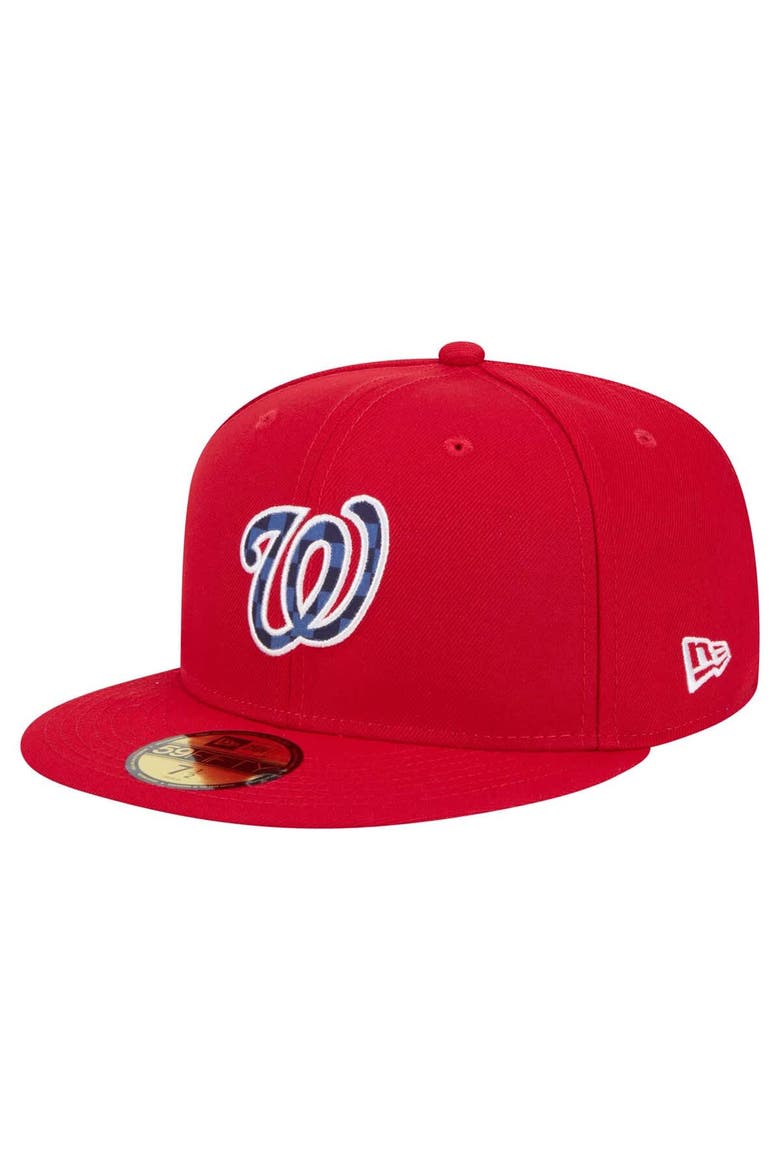 Men's New Era Red Washington Nationals Checkered Undervisor 59FIFTY Fitted Hat, Alternate, color, Red