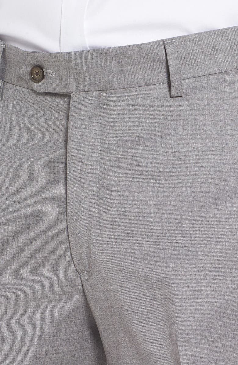 Berle Flat Front Solid Super 130s Wool Gabardine Trousers, Alternate, color, Light Grey