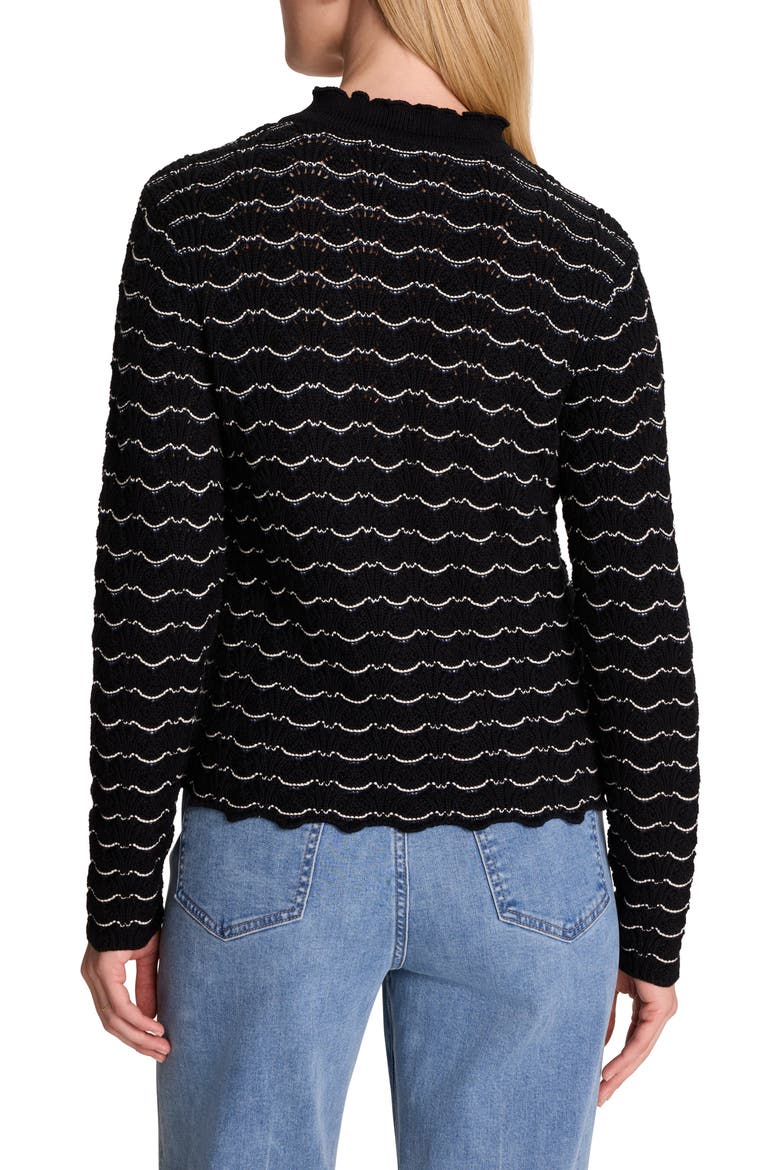 Scalloped Tuck Stitch Cotton Crop Sweater, Alternate, color, BLACK MULTI