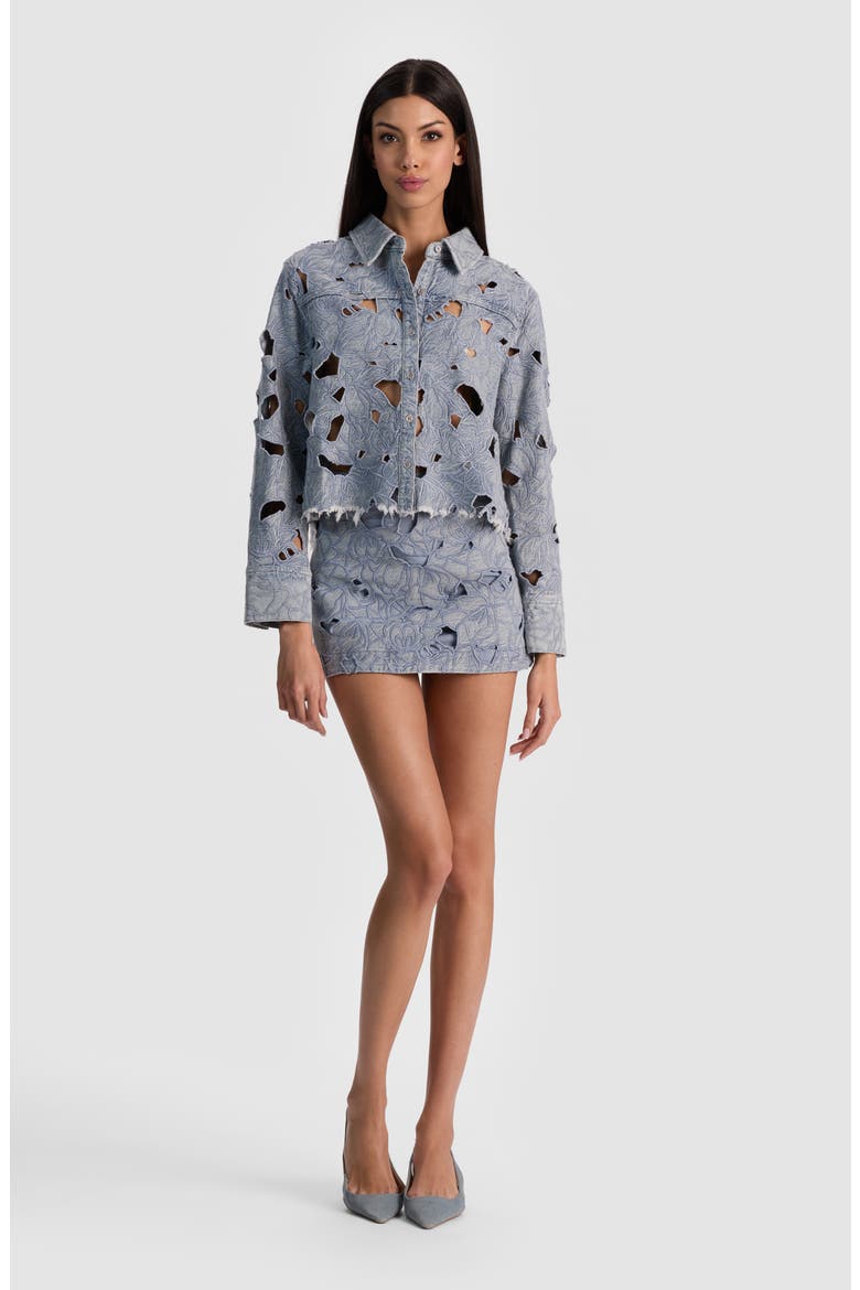 Embroidered Cutout Floral Denim Crop Shirt Jacket, Alternate, color, ROCKSTAR BLUE