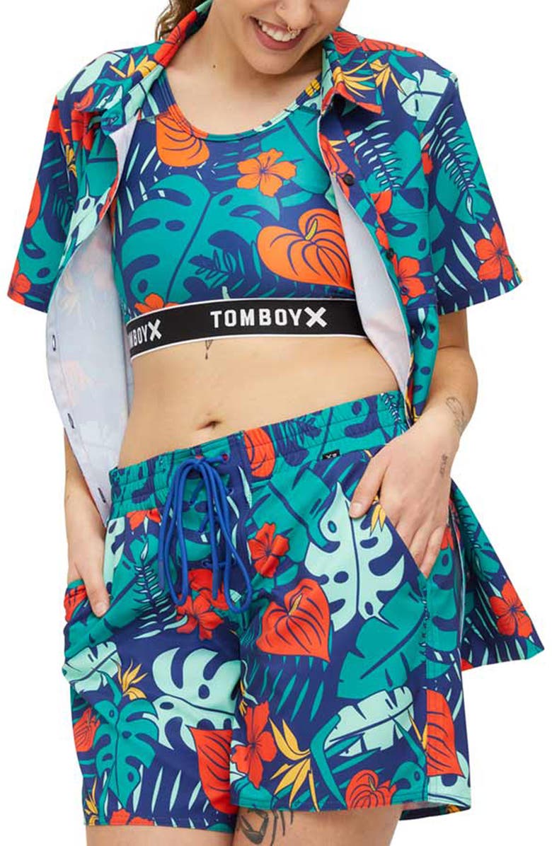 TomboyX Cabana Short Sleeve Button-Up Shirt, Main, color, 