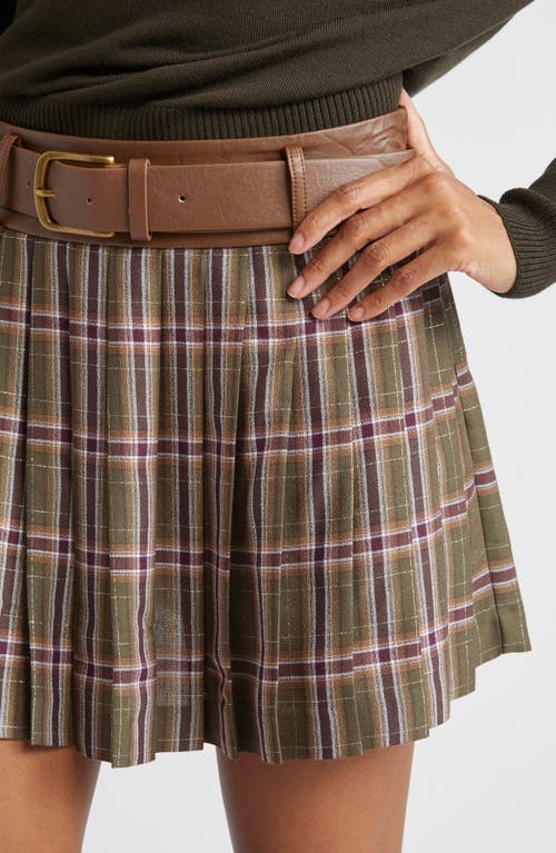 Ramy Brook Derrick Pleated Belted Mini Skirt In Saddle Plaid In Brown