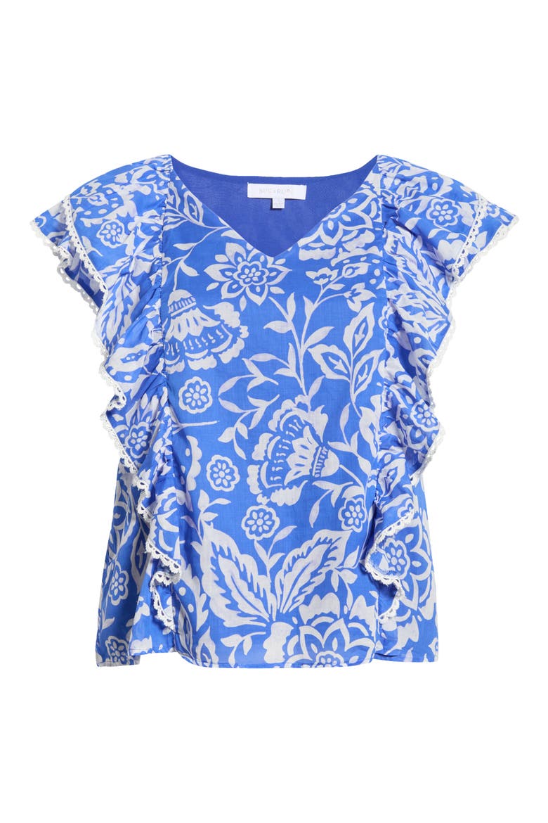 Marny Floral Ziva Ruffle Blouse, Alternate, color, BLUE WHITE