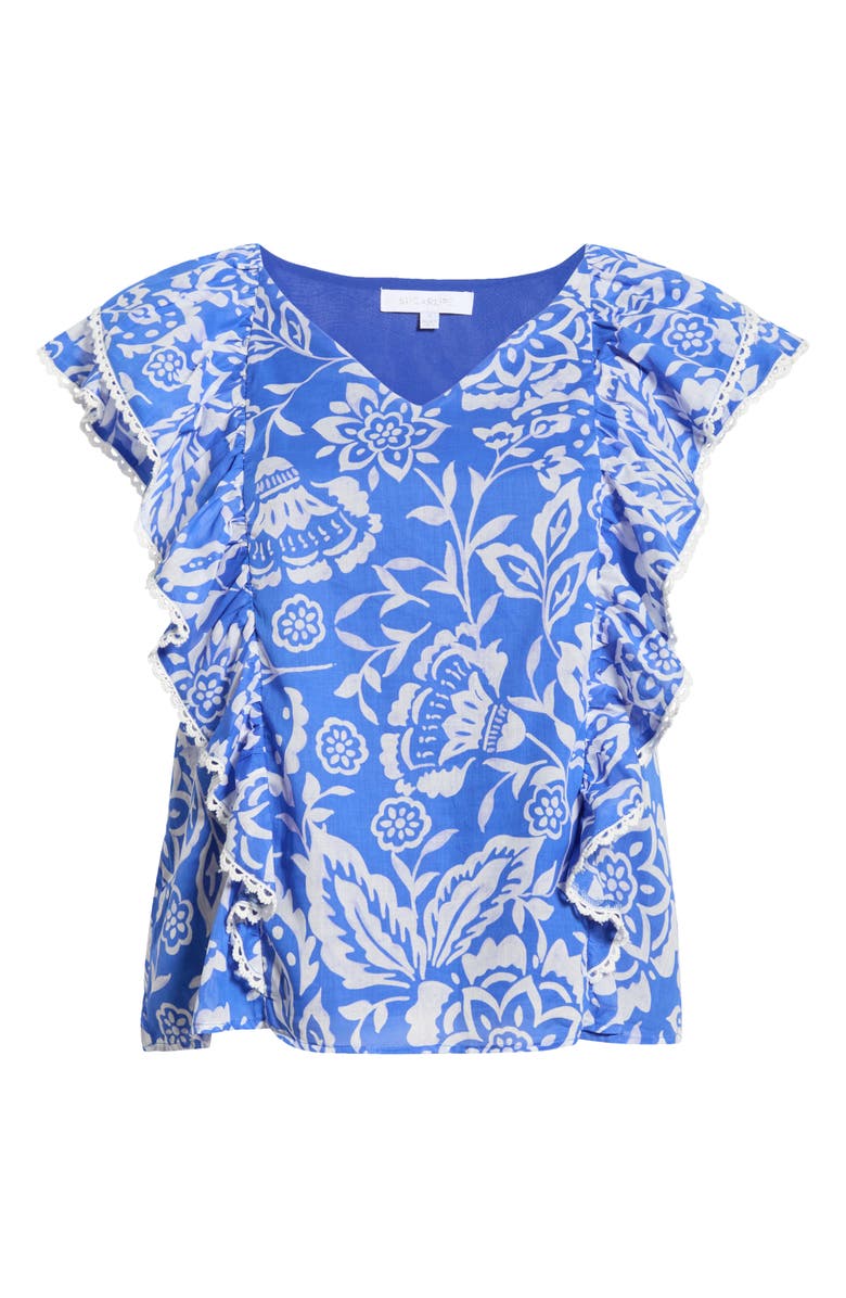 SUGARLIPS Marny Floral Ziva Ruffle Blouse, Alternate, color, Blue White