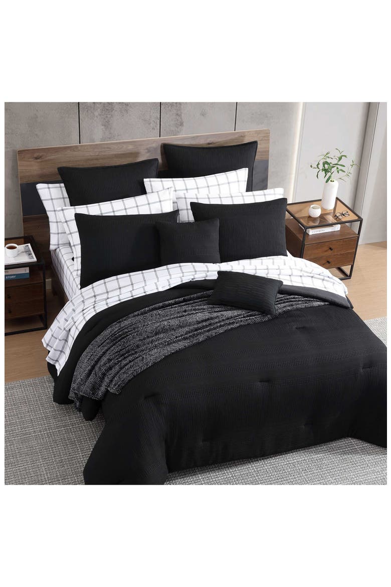 Reversible Variegated Waffle 14-Piece Comforter Set, Alternate, color, BLACK