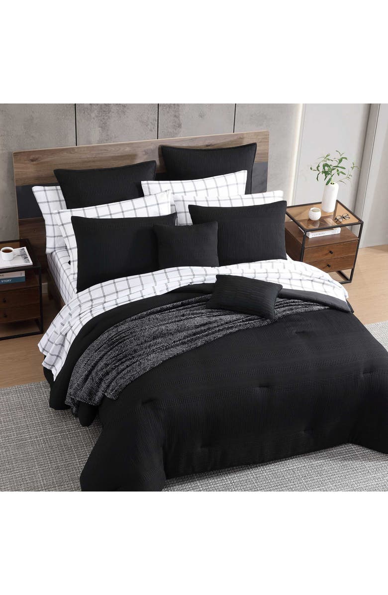 Kenneth Cole Reversible Variegated Waffle 14-Piece Comforter Set, Alternate, color, Black