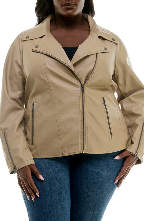 Faux Leather Moto Jacket (Plus)