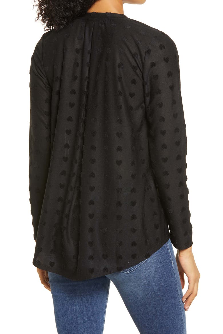 Flocked V-Neck Top, Alternate, color, BLACK HEARTS